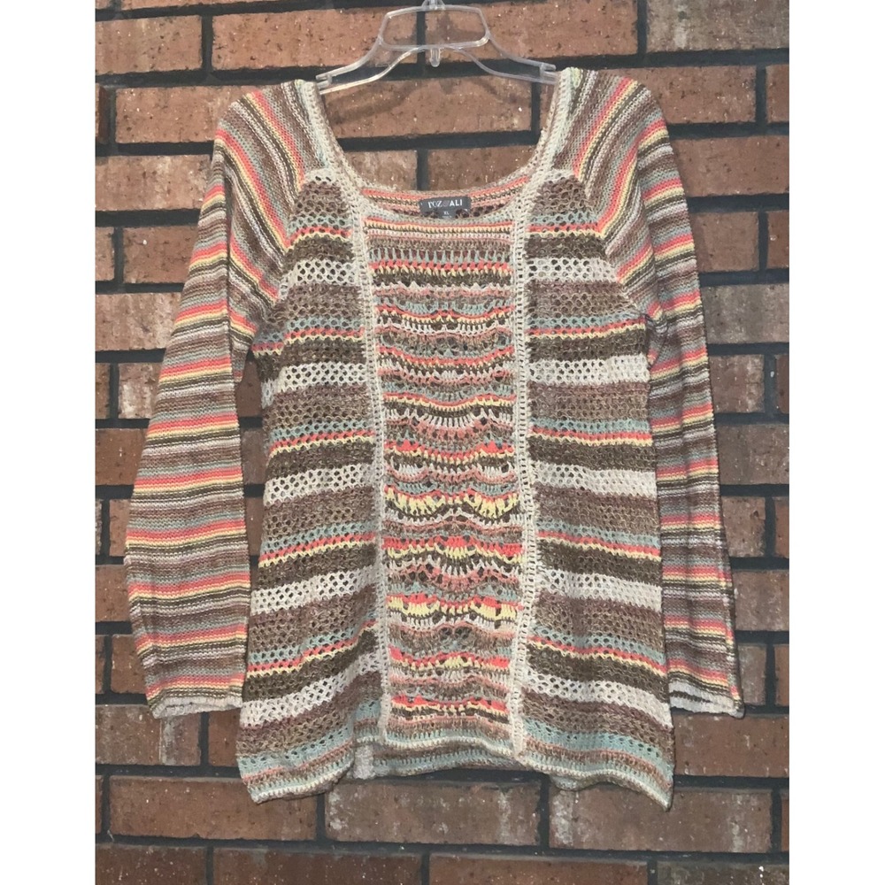 Roz & Ali Womens Multi Color Knit Striped Long Sleeve Sweater Size XL